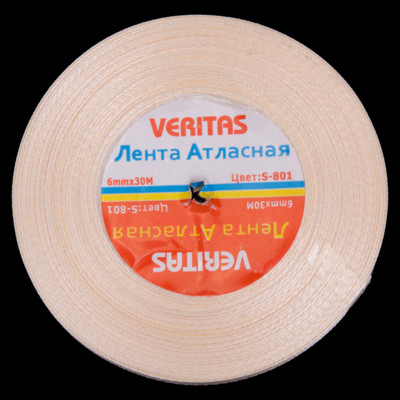 Лента атласная Veritas шир 6мм цв S-801 бежевый молочный (уп 30м, 36ярд) (3)