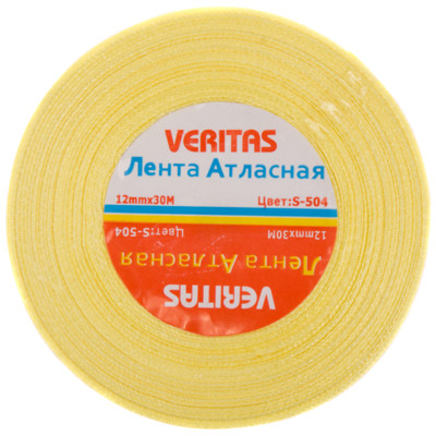 Лента атласная Veritas шир 12мм цв S-504 желтый яркий (уп 30м, 36ярд) (1)